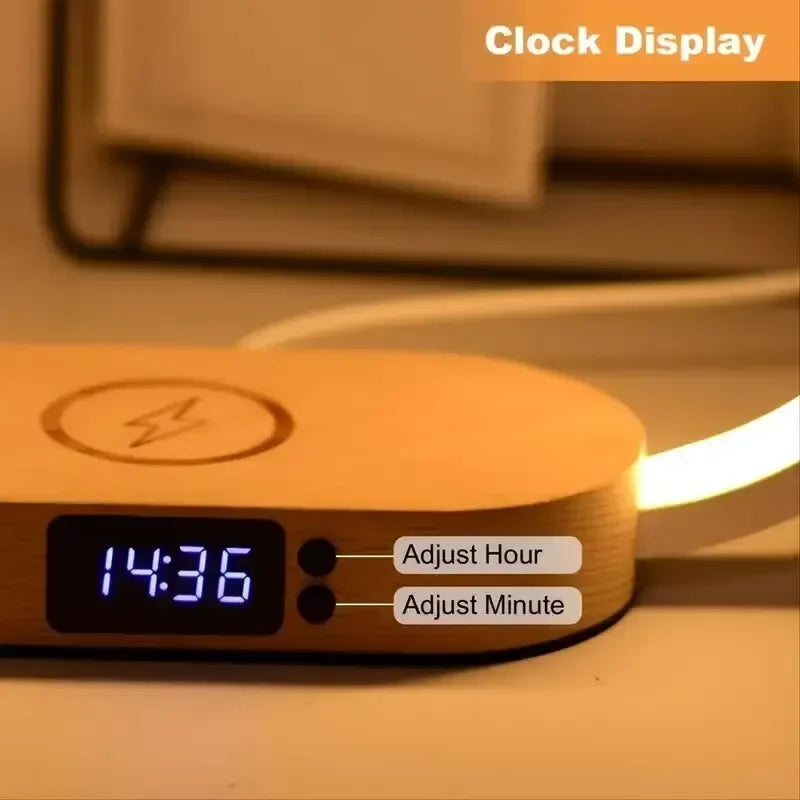 Wireless Charger Multifunction Pad Stand Clock LED Desk Lamp Night Light USB Port Fast Charging Station Dock For iPhone Samsung