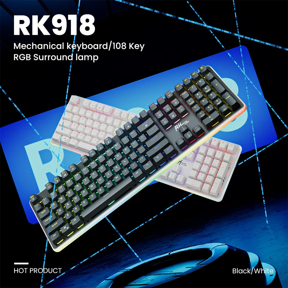 RK ROYAL KLUDGE RK918 Brazilian Portuguese Mechanical Keyboard 108 Keys RGB Backlight Gaming Keyboards with Side Lamp Hand Rest