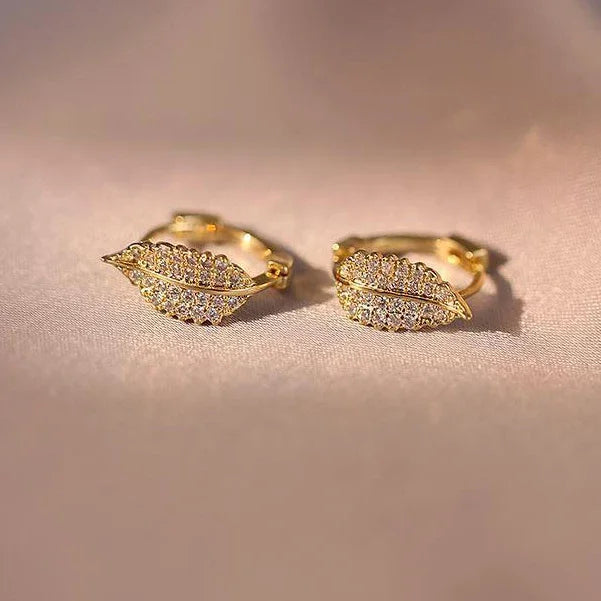 Real 925 Sterling Silver Zircon Full of Zircon Leaves 18K Hoop Earrings for Women OL Fine Jewelry Minimalist Accessories