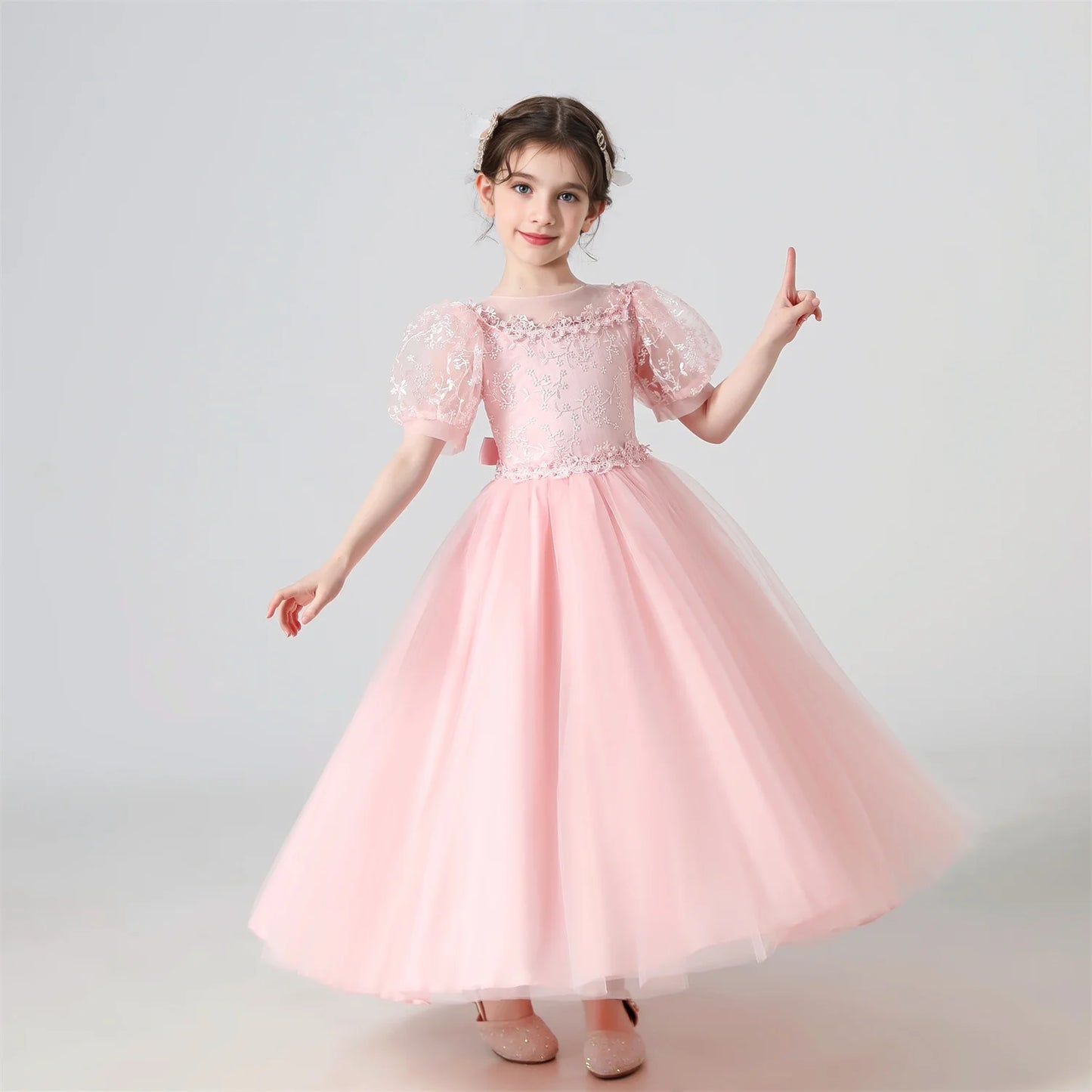 Kids Girl Princess White Long Dress For Occasions And Boy 2pcs Shirt+Pant Suit