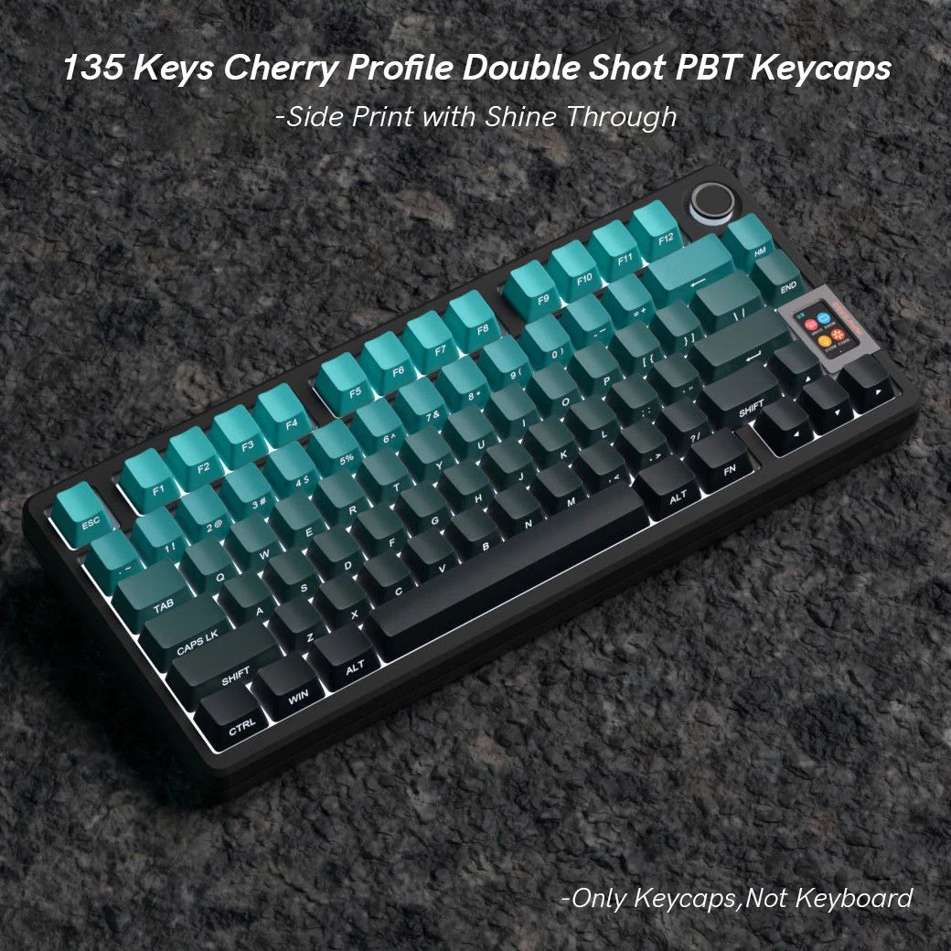 135 Keys Green Hill PBT Double Shot Keycaps Shine Through Side Print Keycaps OEM Profile for Cherry MX Switches Gaming Keyboards