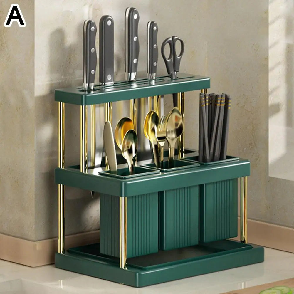 Kitchen Organizer Shelf Wall-mounted Spice Storage Rack Multifunctional Cutter And Cutlery Drainer Rack PP Space Saving Rack