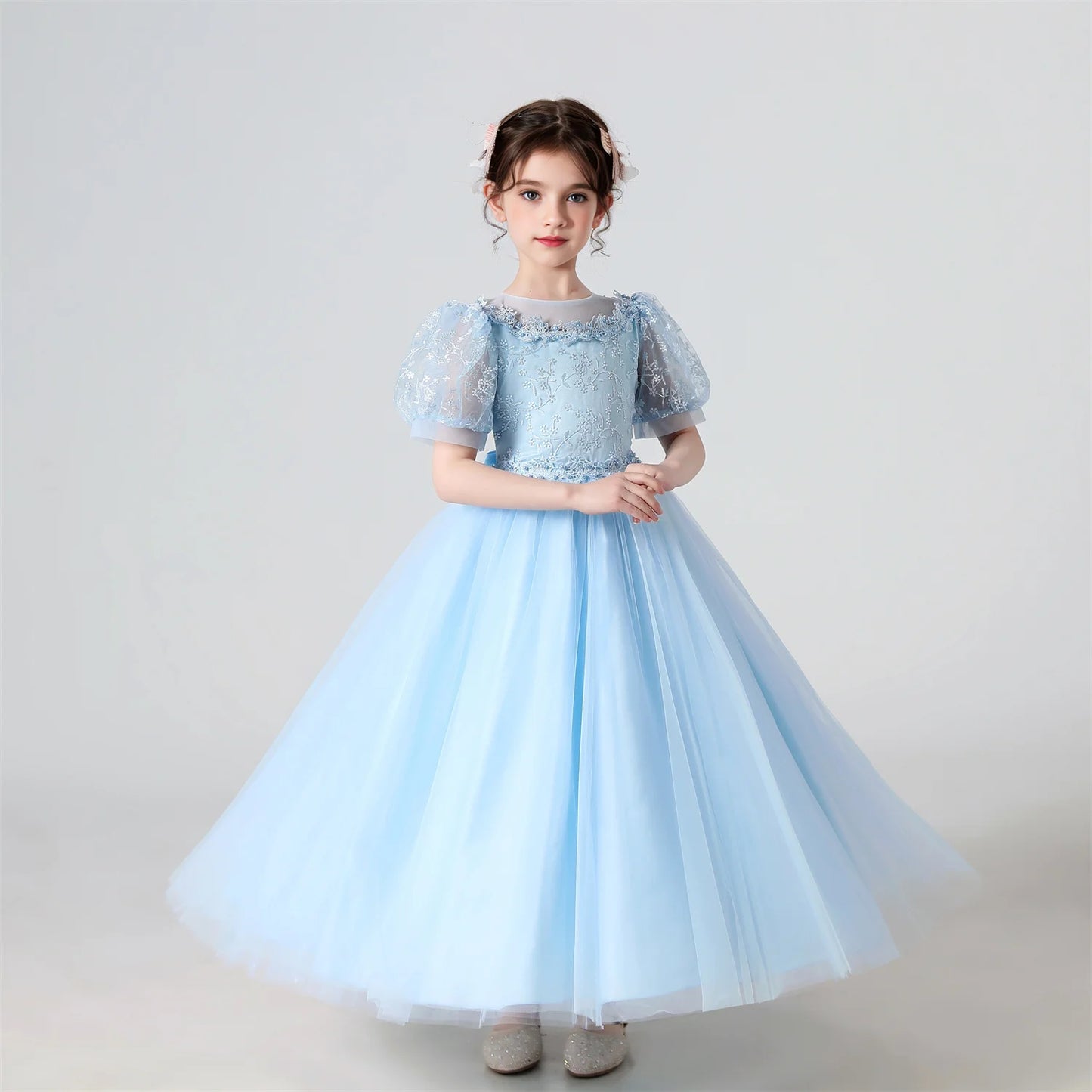 Kids Girl Princess White Long Dress For Occasions And Boy 2pcs Shirt+Pant Suit