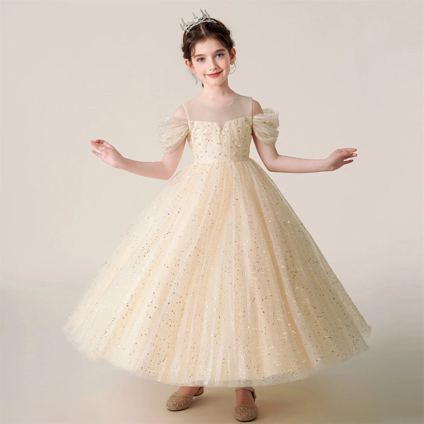 Kids Girl Princess White Long Dress For Occasions And Boy 2pcs Shirt+Pant Suit