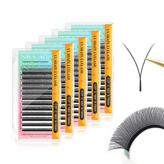 5 Cases YY Shape Black  C/D Curl Eyelashes Extensions Two Tip Lashes  High Quality Makeup Warehouse