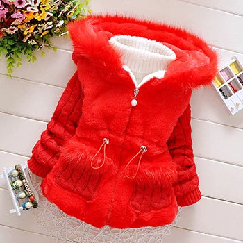 Plush Baby Jacket Thicken Warm Winter Jackets For Girls Coat Fashion Infant Hooded Outwear 1-3 Year Toddler Girl Clothes