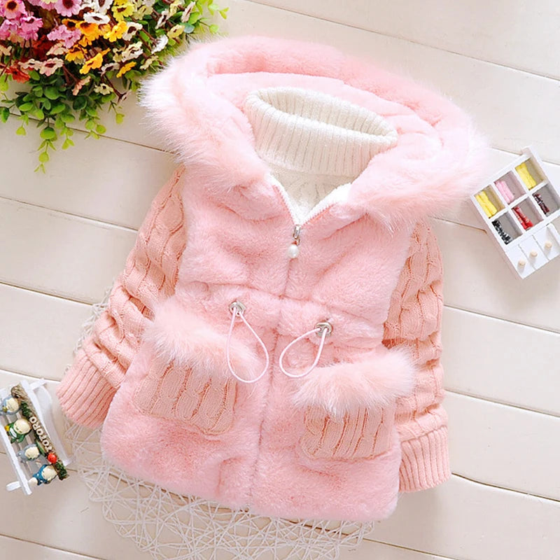 Plush Baby Jacket Thicken Warm Winter Jackets For Girls Coat Fashion Infant Hooded Outwear 1-3 Year Toddler Girl Clothes