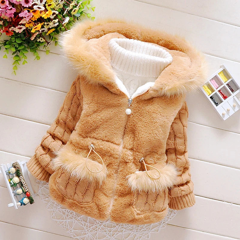 Plush Baby Jacket Thicken Warm Winter Jackets For Girls Coat Fashion Infant Hooded Outwear 1-3 Year Toddler Girl Clothes