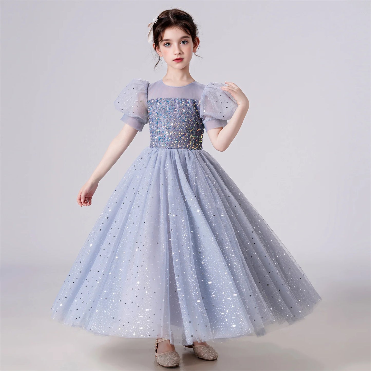 Kids Girl Princess White Long Dress For Occasions And Boy 2pcs Shirt+Pant Suit