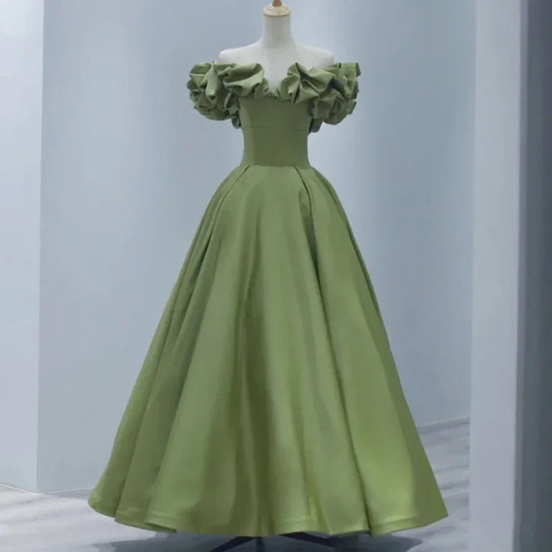 Party Long Dress Women Dresses Green High Waist