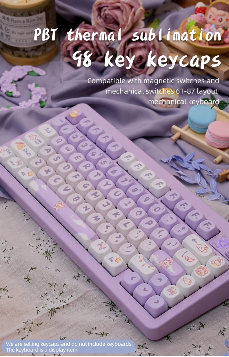 Attack Sharks 98-key cute mechanical keyboard keycaps: MOA PBT material, suitable for multi-layout keyboards