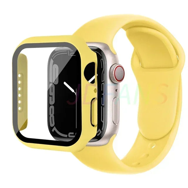 Glass+Case+Strap for Apple Watch Band 42mm 44mm 41mm 40mm 38mm 45mm 49mm Screen Protectors for Apple IWatch Series 8 7 6 SE 5 4