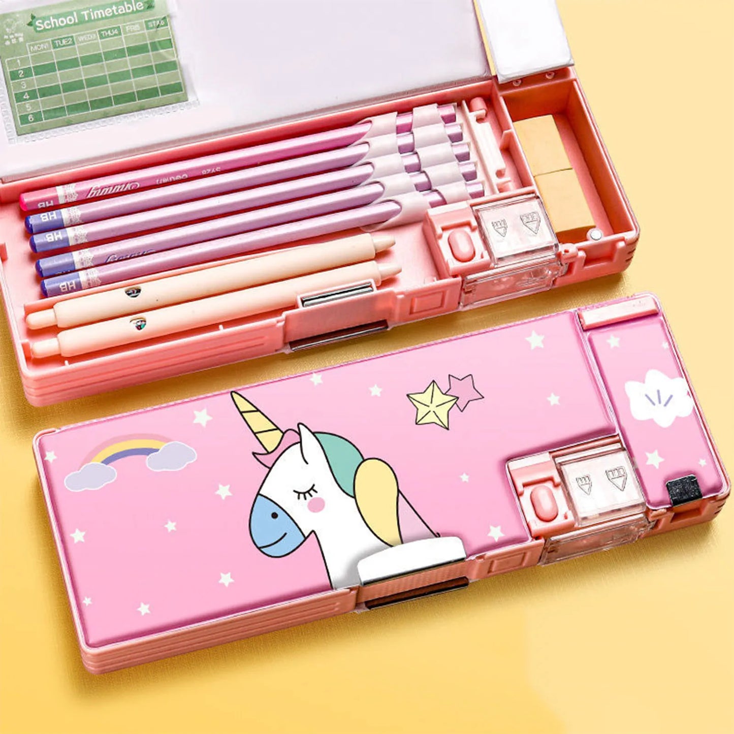 Plastic Stationery Organizer Box Unicorn Bear Astronaut Stationery Pencil Case School Gifts for Kids Teens Supplies