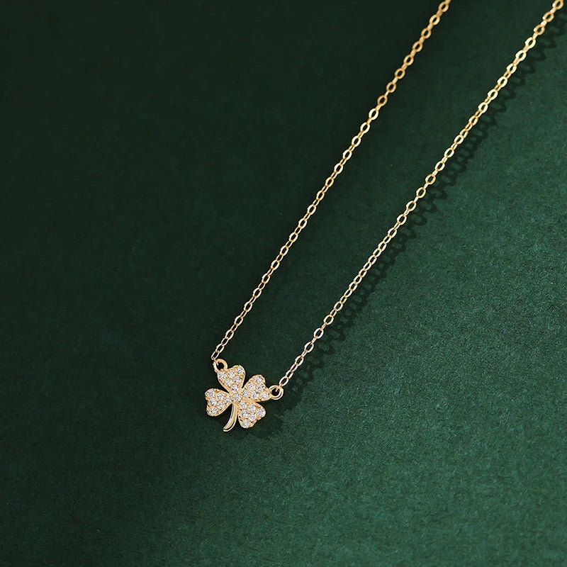 Real 925 Sterling Silver Zircon Clover Choker Necklace For Fashion Women Classic Fine Jewelry Minimalist Accessories