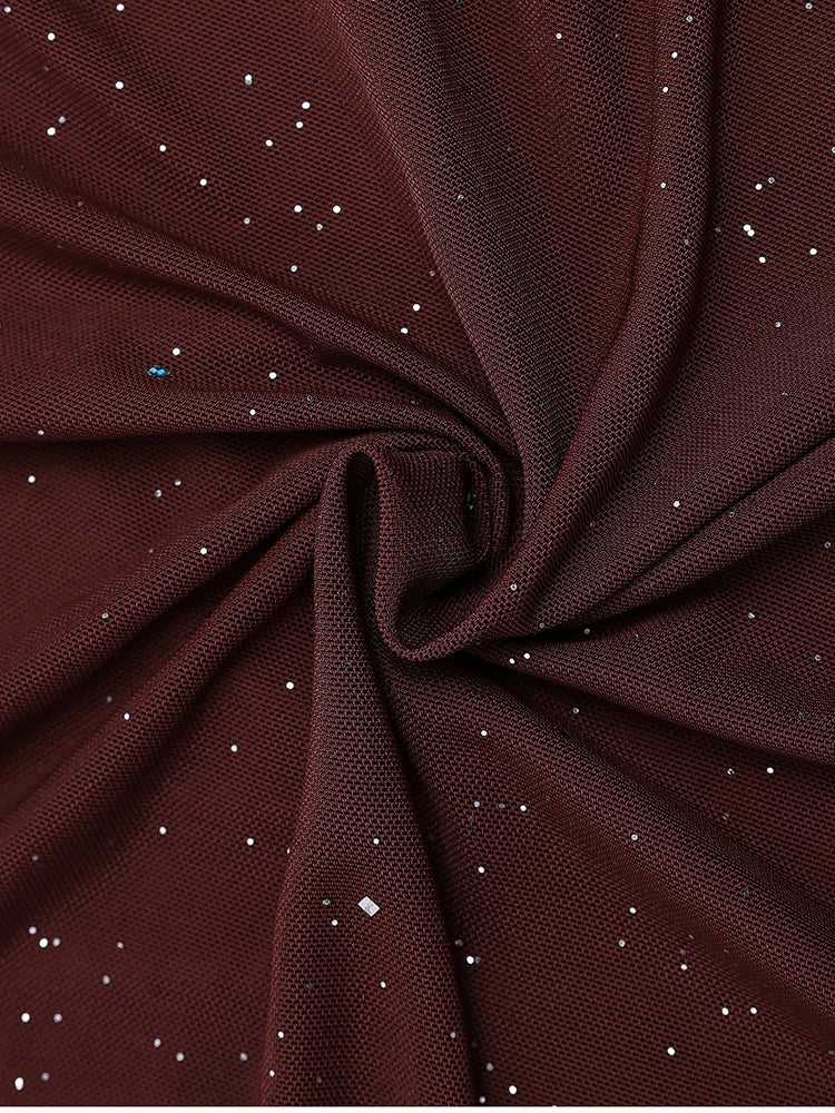 Women's Bell Sleeve Off Shoulder Sequin Long Dress Backless Double Layer Maxi Dresses