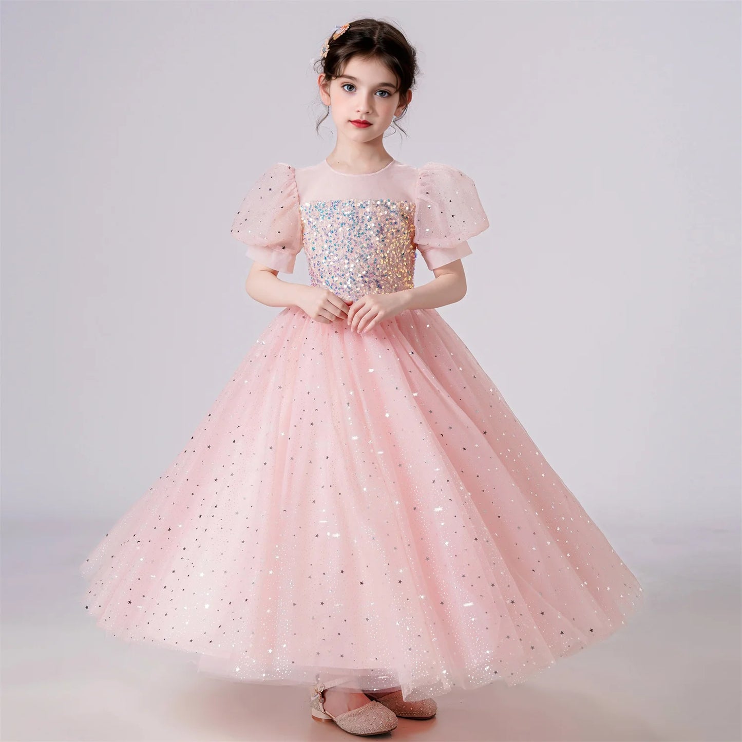 Kids Girl Princess White Long Dress For Occasions And Boy 2pcs Shirt+Pant Suit