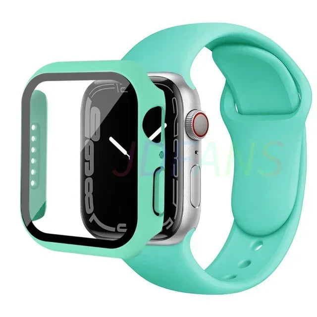 Glass+Case+Strap for Apple Watch Band 42mm 44mm 41mm 40mm 38mm 45mm 49mm Screen Protectors for Apple IWatch Series 8 7 6 SE 5 4