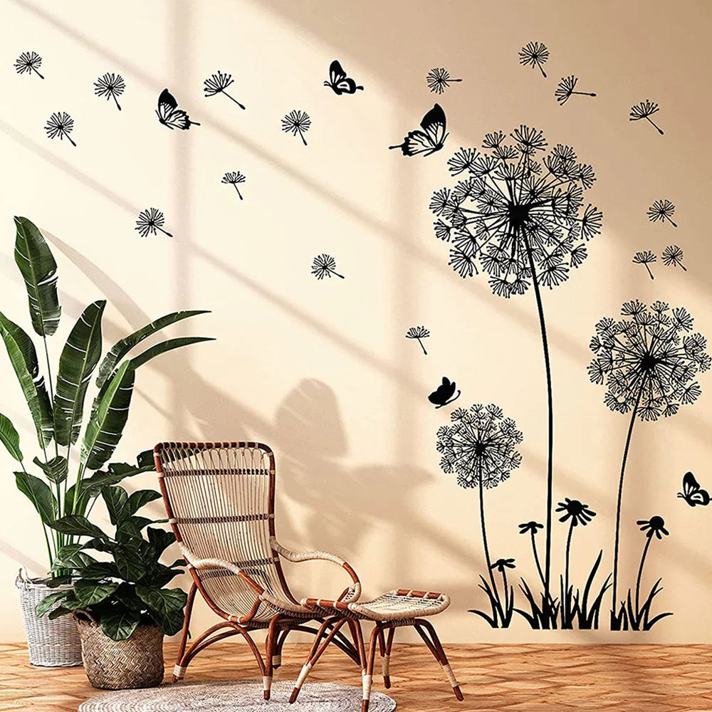 Dandelion Wall Stickers Butterflies On The Wall Living Room Bedroom Glass Window Decoration Mural Art Home Decor Decals