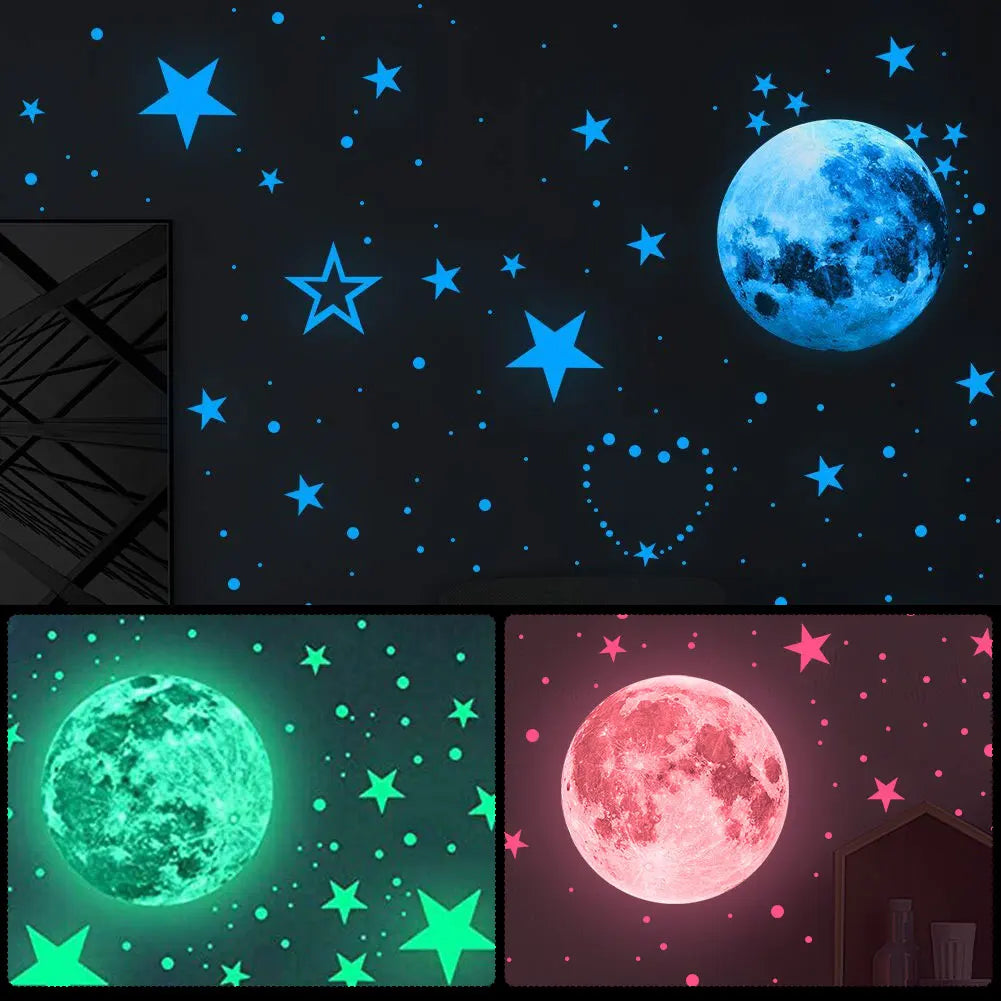 Luminous Moon Stars Wall Stickers for Kids room Bedroom Decor Glow in the dark Earth Wall Decals Noctilucent Stickers For Home Decor