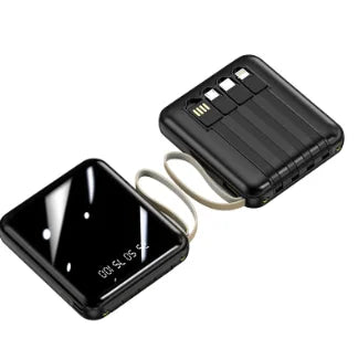 Phone Power Bank with 4 Charging Cables Mini Large Capacity Mirrored Power Bank Portable Fast Charging Powerbanks 20000 10000mAh