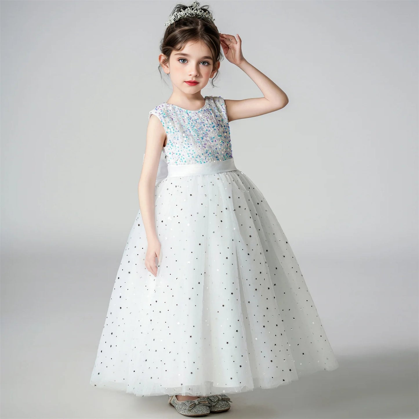 Kids Girl Princess White Long Dress For Occasions And Boy 2pcs Shirt+Pant Suit