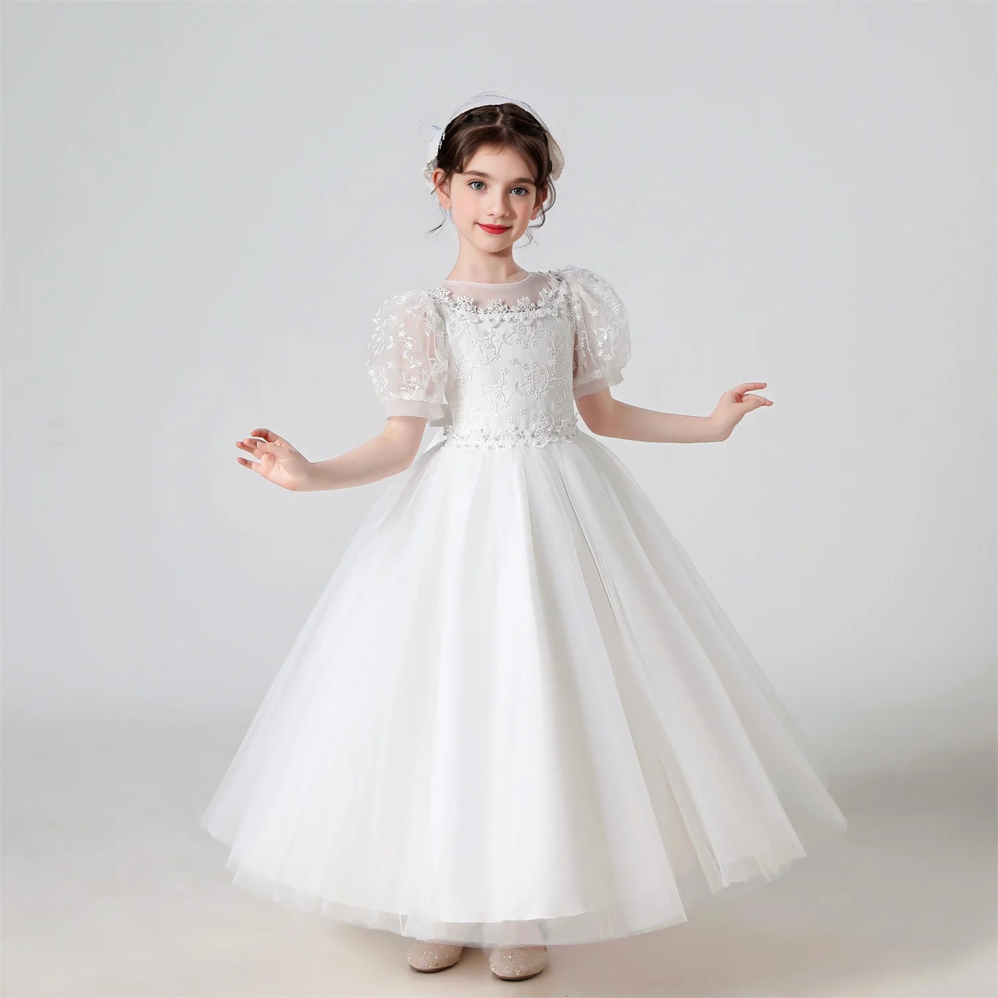 Kids Girl Princess White Long Dress For Occasions And Boy 2pcs Shirt+Pant Suit