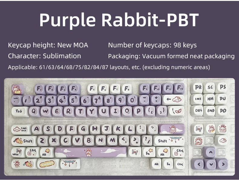 Attack Sharks 98-key cute mechanical keyboard keycaps: MOA PBT material, suitable for multi-layout keyboards