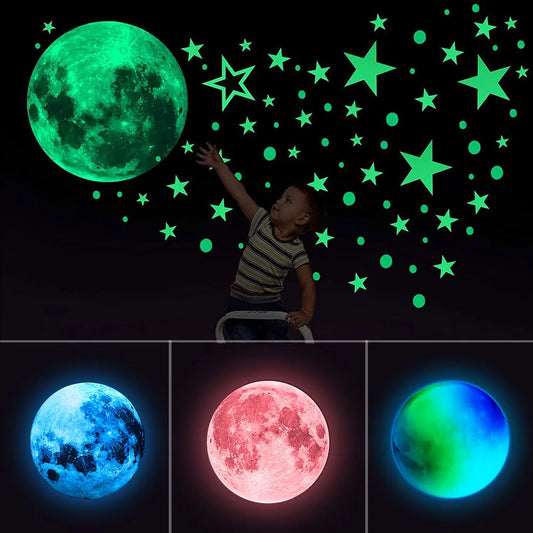 Luminous Moon Stars Wall Stickers for Kids room Bedroom Decor Glow in the dark Earth Wall Decals Noctilucent Stickers For Home Decor