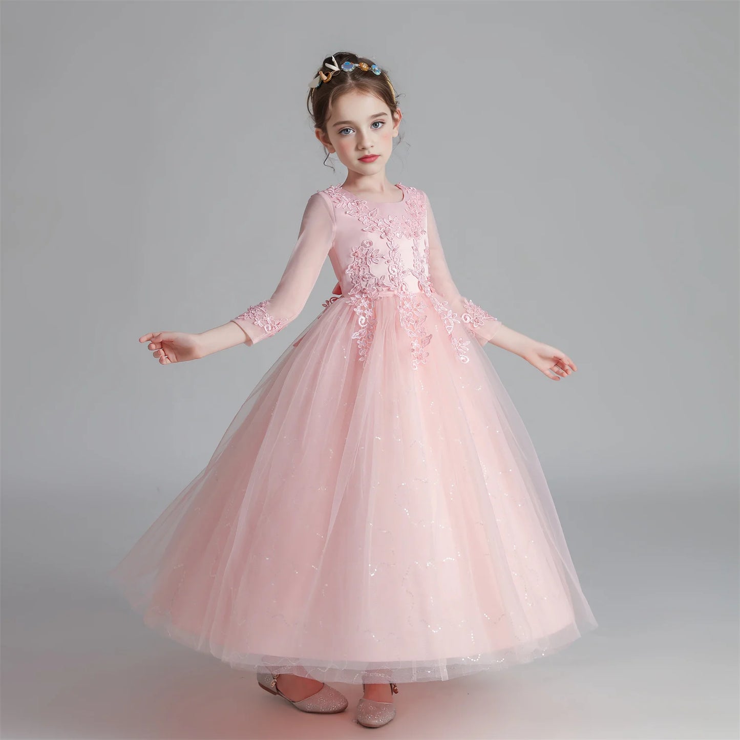 Kids Girl Princess White Long Dress For Occasions And Boy 2pcs Shirt+Pant Suit