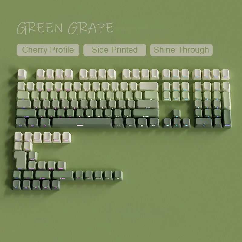 135 Keys Green Hill PBT Double Shot Keycaps Shine Through Side Print Keycaps OEM Profile for Cherry MX Switches Gaming Keyboards