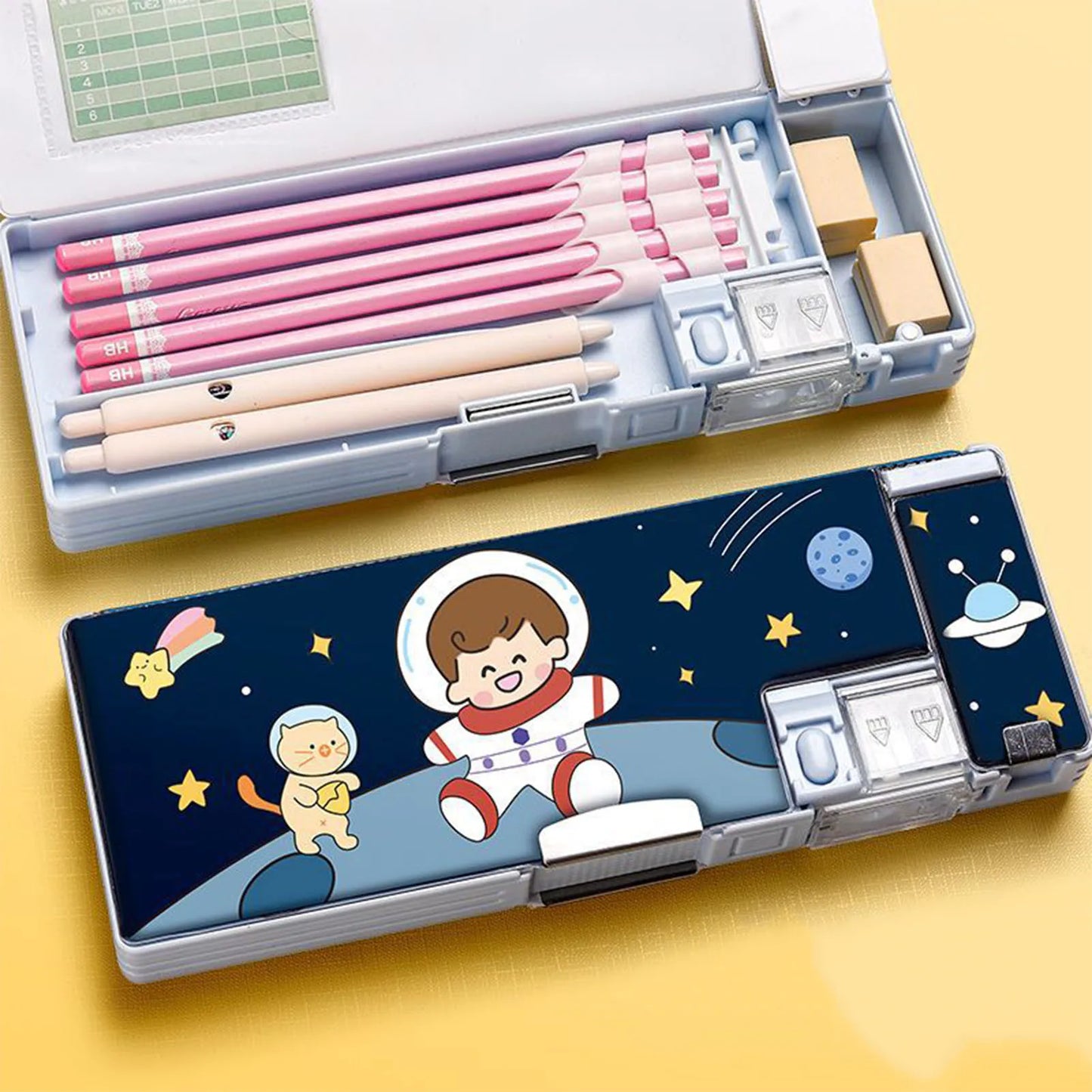 Plastic Stationery Organizer Box Unicorn Bear Astronaut Stationery Pencil Case School Gifts for Kids Teens Supplies