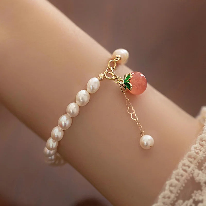 Peach Pendant Bracelet For Ladies Elegant Baroque Pearl Chain Bracelet Jewelry Party Gift