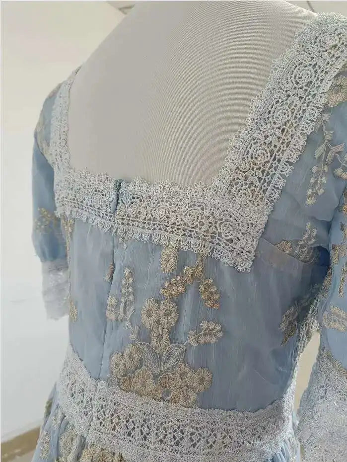 Flower Embroidery White Lace Prom Dresses Women Short Sleeve Fashion Dress Female New Style