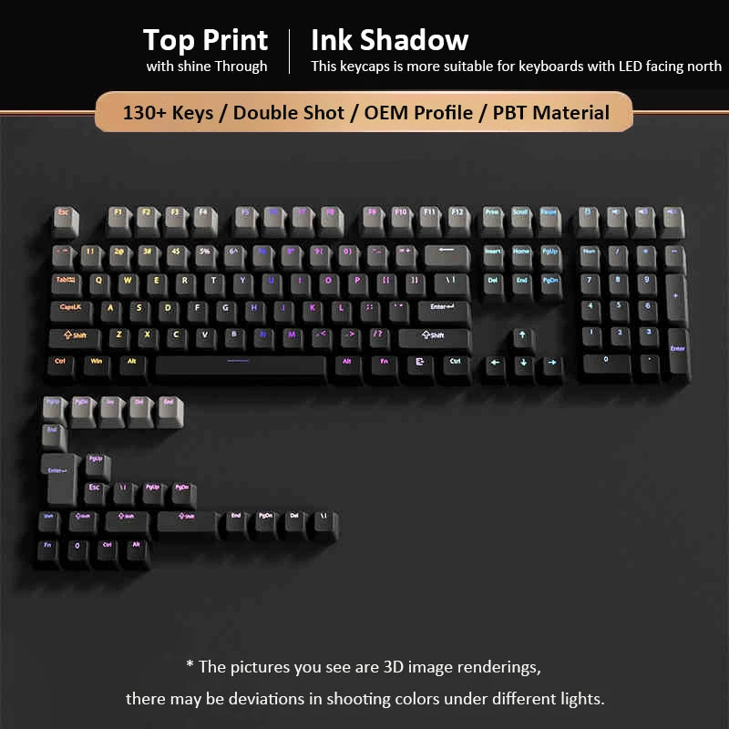 135 Keys Green Hill PBT Double Shot Keycaps Shine Through Side Print Keycaps OEM Profile for Cherry MX Switches Gaming Keyboards