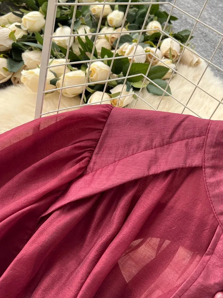 European American Dress in White Black Fashionable Lantern Sleeves Cinching Large Swing Long Dress