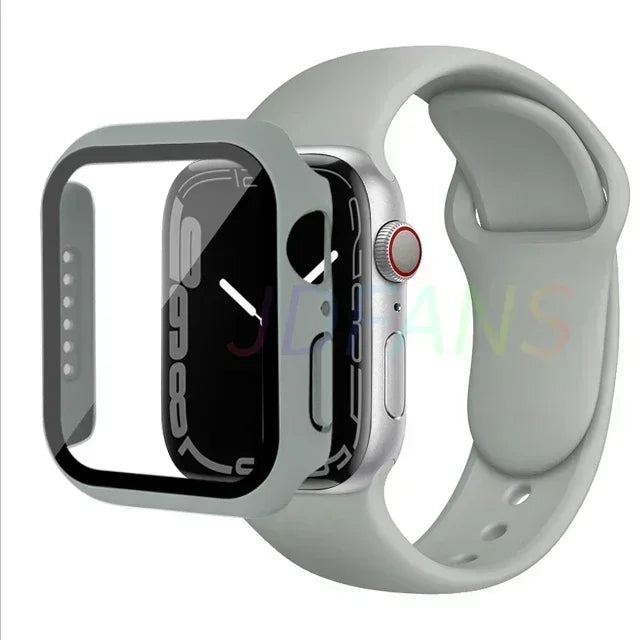 Glass+Case+Strap for Apple Watch Band 42mm 44mm 41mm 40mm 38mm 45mm 49mm Screen Protectors for Apple IWatch Series 8 7 6 SE 5 4