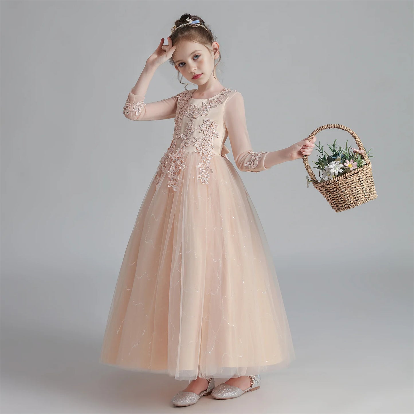 Kids Girl Princess White Long Dress For Occasions And Boy 2pcs Shirt+Pant Suit