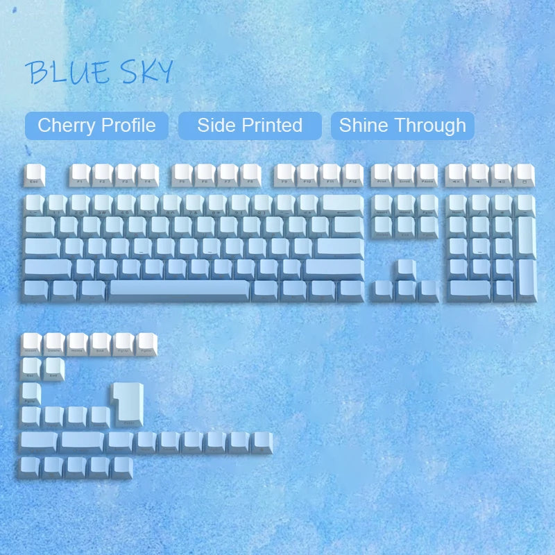 135 Keys Green Hill PBT Double Shot Keycaps Shine Through Side Print Keycaps OEM Profile for Cherry MX Switches Gaming Keyboards