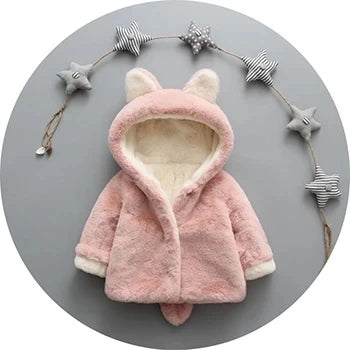 Plush Baby Jacket Thicken Warm Winter Jackets For Girls Coat Fashion Infant Hooded Outwear 1-3 Year Toddler Girl Clothes