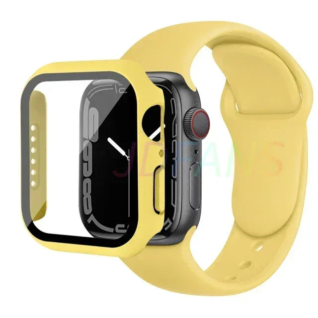 Glass+Case+Strap for Apple Watch Band 42mm 44mm 41mm 40mm 38mm 45mm 49mm Screen Protectors for Apple IWatch Series 8 7 6 SE 5 4