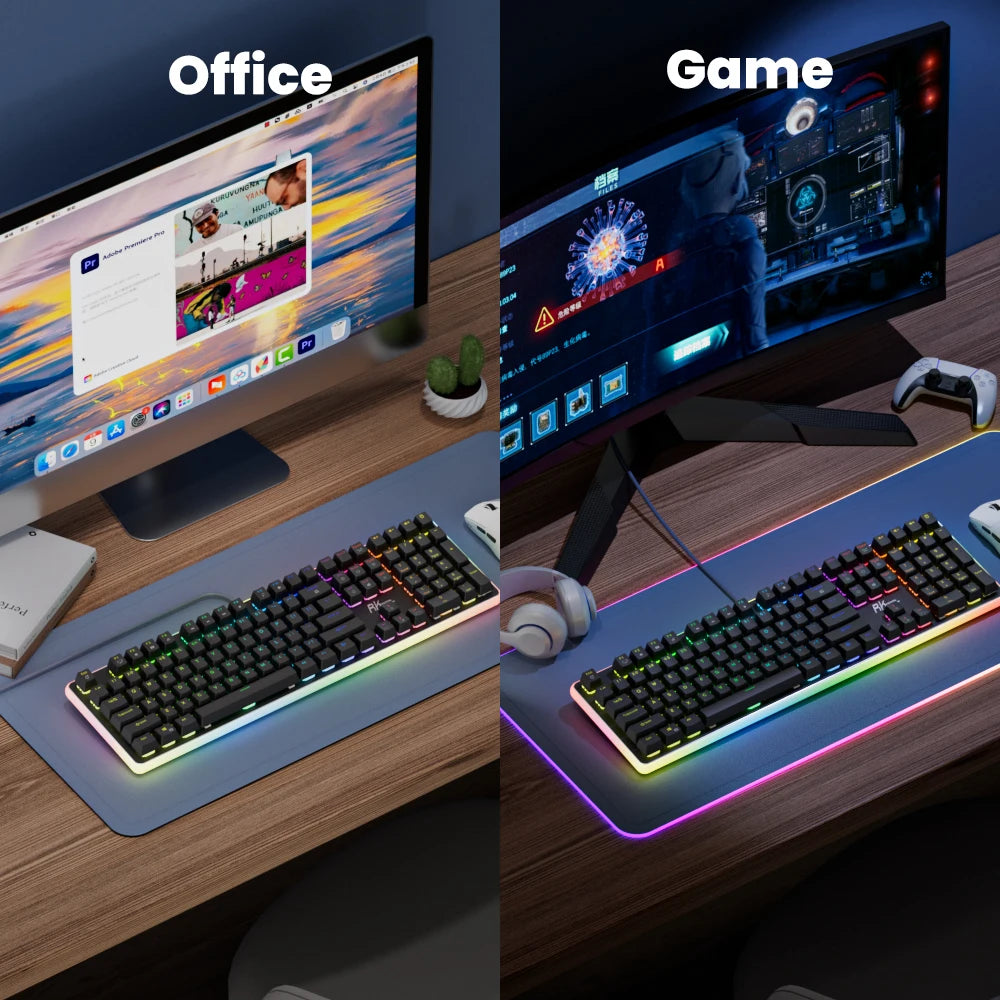 RK ROYAL KLUDGE RK918 Brazilian Portuguese Mechanical Keyboard 108 Keys RGB Backlight Gaming Keyboards with Side Lamp Hand Rest