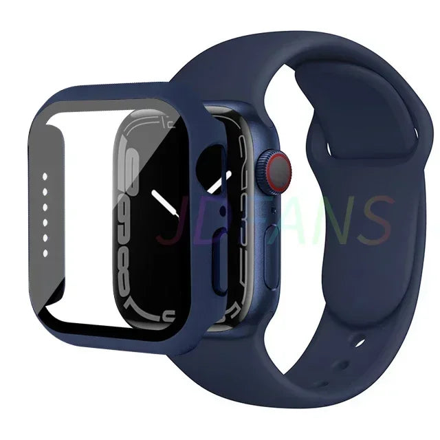 Glass+Case+Strap for Apple Watch Band 42mm 44mm 41mm 40mm 38mm 45mm 49mm Screen Protectors for Apple IWatch Series 8 7 6 SE 5 4