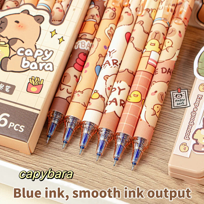 Kawaii Capybara Gel Pen Set Black Blue Ink Quickly-Drying Cute Press Gel Pens Aesthetic Stationery School Office Supplies