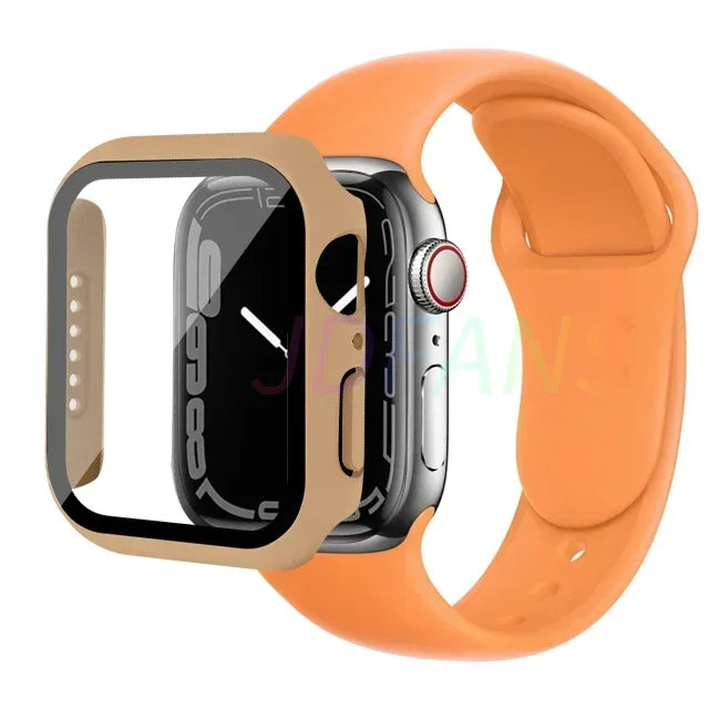 Glass+Case+Strap for Apple Watch Band 42mm 44mm 41mm 40mm 38mm 45mm 49mm Screen Protectors for Apple IWatch Series 8 7 6 SE 5 4