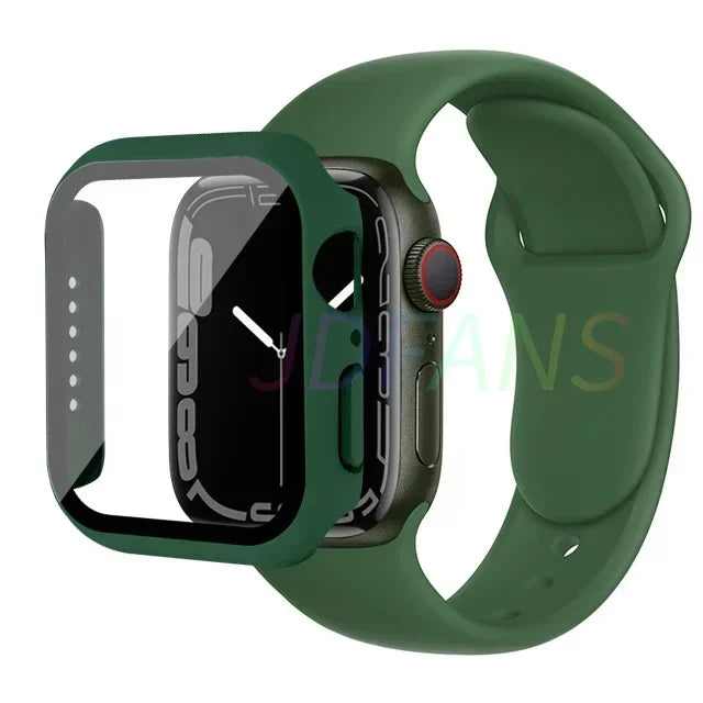Glass+Case+Strap for Apple Watch Band 42mm 44mm 41mm 40mm 38mm 45mm 49mm Screen Protectors for Apple IWatch Series 8 7 6 SE 5 4