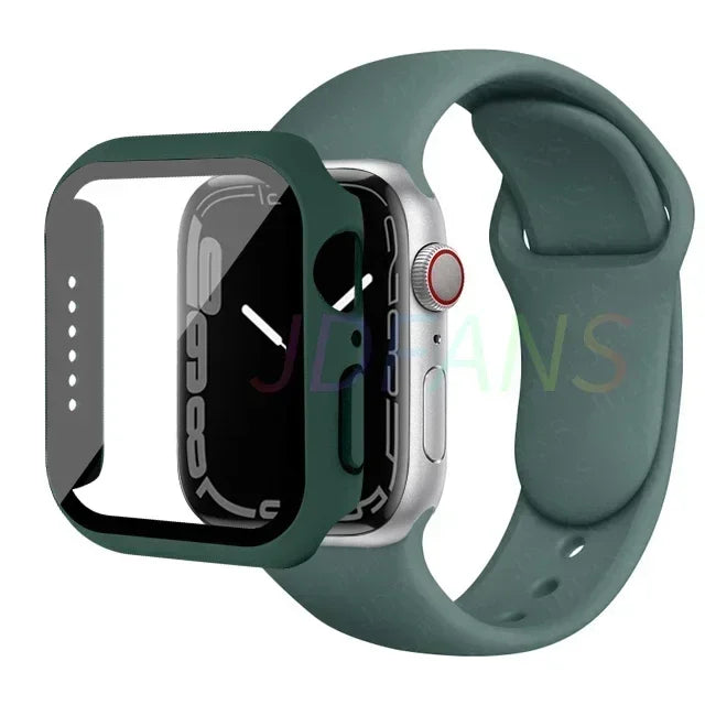 Glass+Case+Strap for Apple Watch Band 42mm 44mm 41mm 40mm 38mm 45mm 49mm Screen Protectors for Apple IWatch Series 8 7 6 SE 5 4
