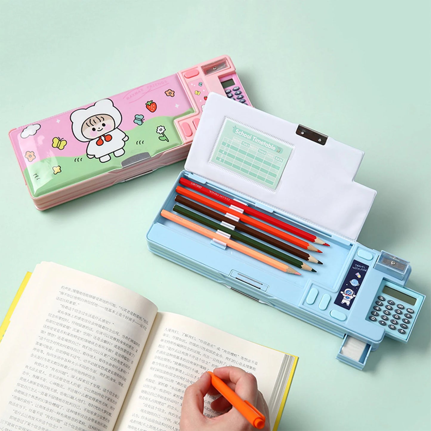 Plastic Stationery Organizer Box Unicorn Bear Astronaut Stationery Pencil Case School Gifts for Kids Teens Supplies