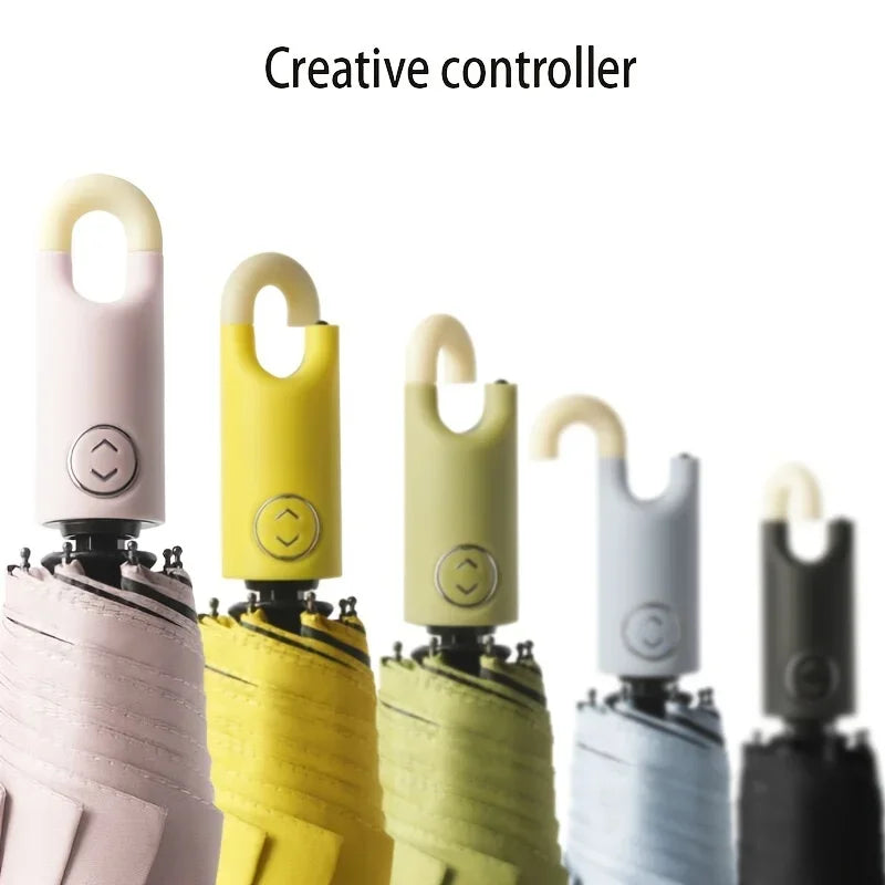 Windproof Light Folding Portable  Casual Waterproof Rotating Lock Vinyl Automatic Umbrella