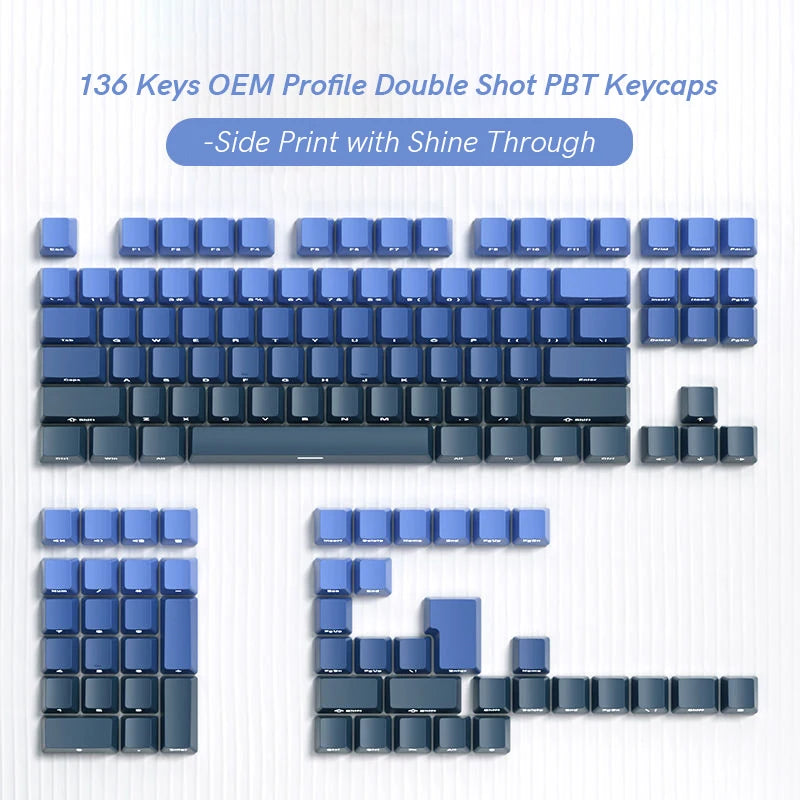 135 Keys Green Hill PBT Double Shot Keycaps Shine Through Side Print Keycaps OEM Profile for Cherry MX Switches Gaming Keyboards