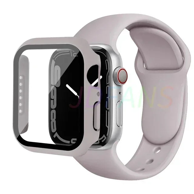 Glass+Case+Strap for Apple Watch Band 42mm 44mm 41mm 40mm 38mm 45mm 49mm Screen Protectors for Apple IWatch Series 8 7 6 SE 5 4